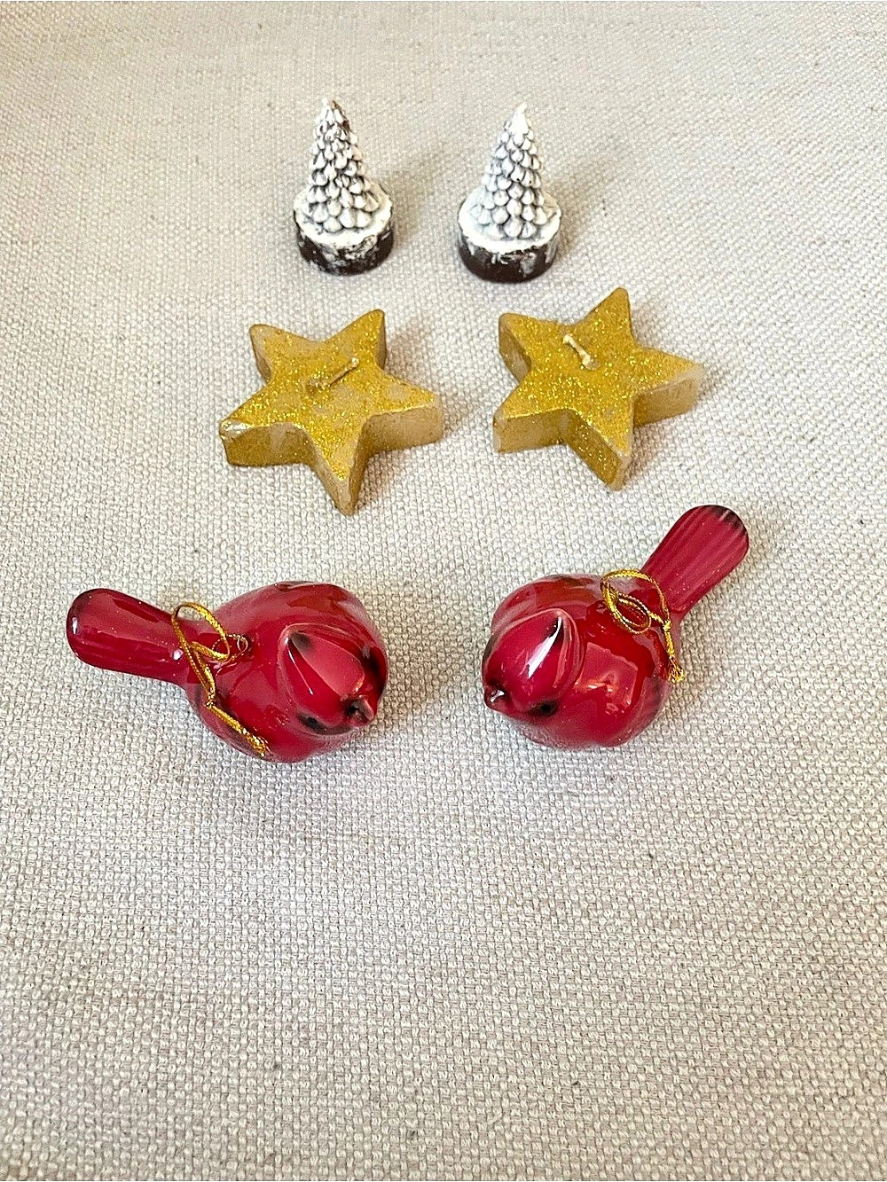 Bird & Star Ornament Set in Red & Gold Like New
